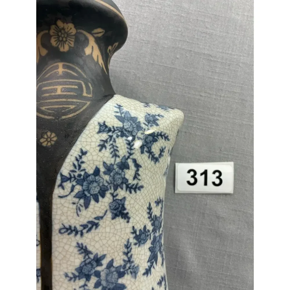 Pair Blue White Crackle Glaze Chinoiserie Style Ceramic Vases Made In China